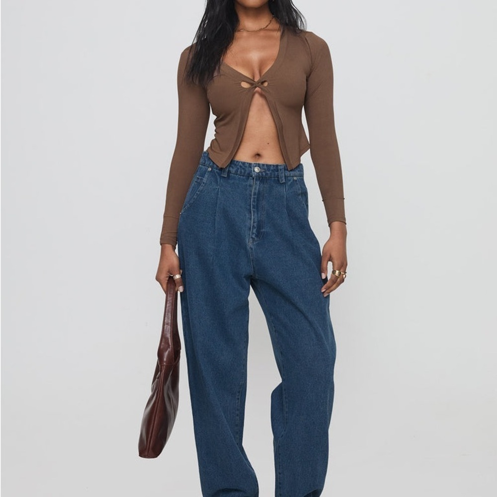 Princess Polly Forester Pin Tuck Jeans Mid Blue High Rise Relaxed Size 6